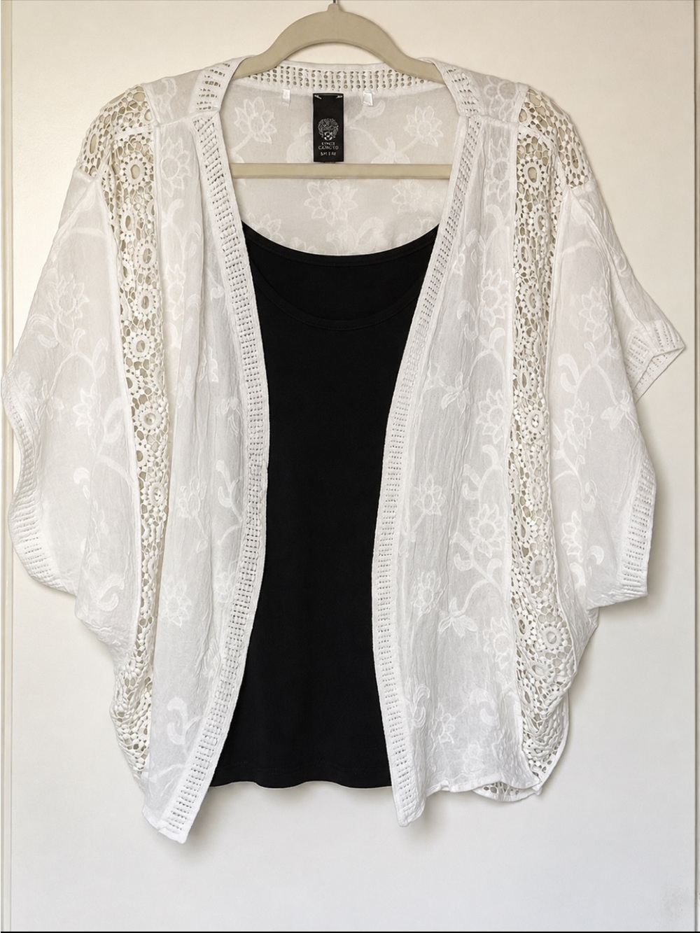 Vince Camuto White Crochet Open-Front Kimono Cardigan